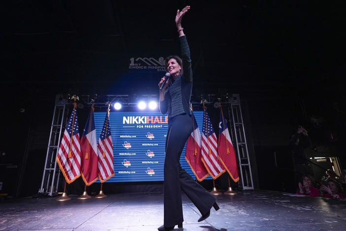 Republican presidential candidate former UN Ambassador Nikki Haley speaks at a campaign event in Spring, Texas, on Monday, March 4.