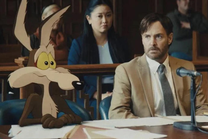 Wile E. Coyote and actor Will Forte are seen in a still image from the film <em>Coyote vs. Acme</em>. Eric Bauza, another actor in the film, posted the image online in December.