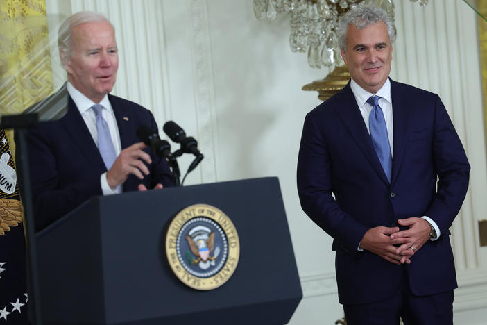 Chief of Staff Jeffrey Zients, pictured with President Biden in February 2023, spoke to NPR's <em>Morning Edition</em> ahead of the president's 2024 State of the Union address.