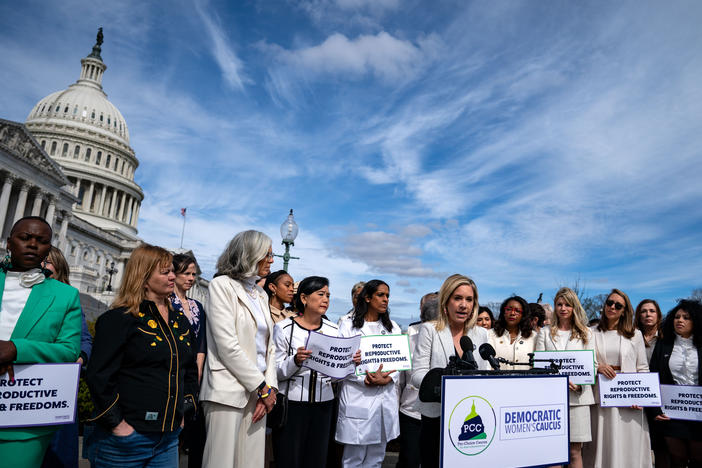 Amanda Zurawski, a guest to the State of the Union of Rep. Katherine Clark, D-Mass., speaks during a news conference held by members of the Pro-Choice Caucus and Democratic Women's Caucus at the U.S. Capitol on Thursday.
