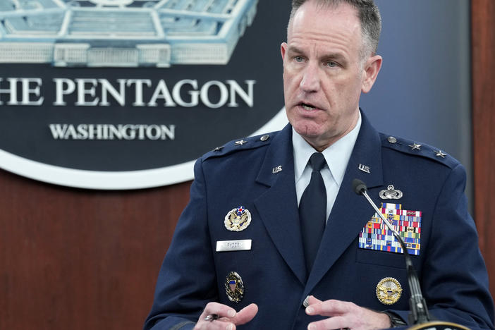 Pentagon press secretary Air Force Maj. Gen. Patrick Ryder speaks during a briefing at the Pentagon on Tuesday.