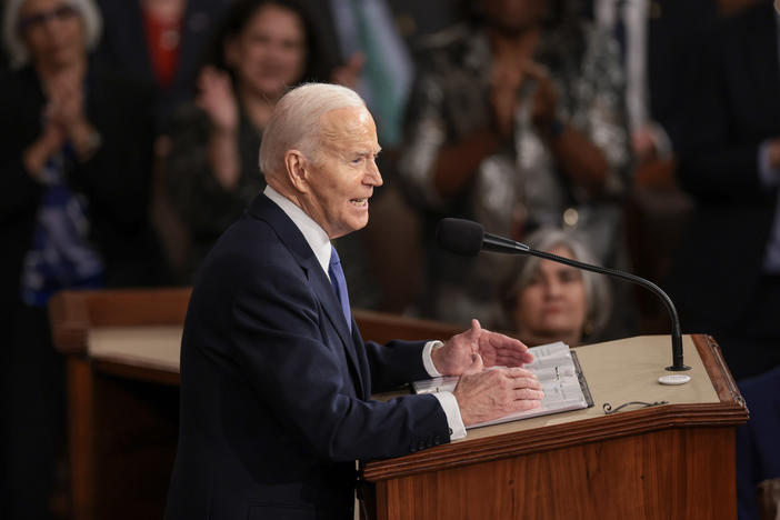 President Biden delivers the State of the Union address during a joint meeting of Congress at the U.S. Capitol on Thursday.