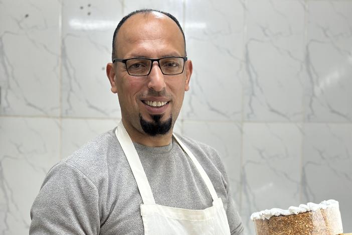 Ibrahim Abu Hani, head baker and co-owner of Batool Cakes, a family business in Rafah, in the Gaza Strip.
