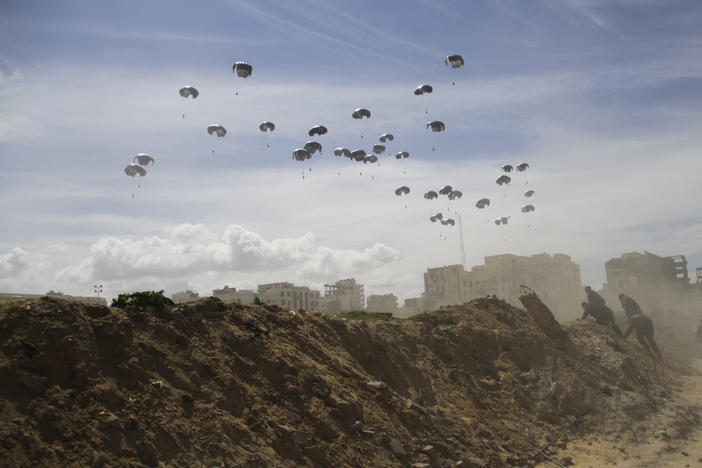 The U.S. airdrops humanitarian aid to Palestinians in Gaza City, Gaza Strip, on Saturday.