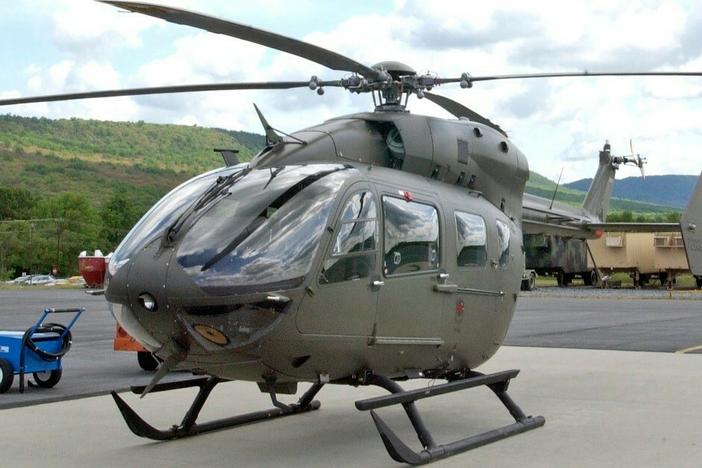 The new UH-72A Lakota light utility helicopter sits on the tarmac at the National Guard's Eastern Aviation Training Site at Fort Indiantown Gap, Pa. A similar helicopter crashed in Texas on Friday, killing two National Guard members and a Border Patrol agent.