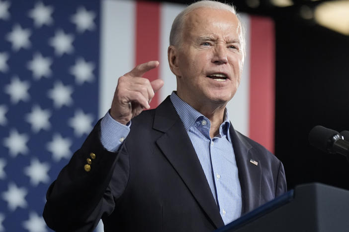 President Joe Biden speaks at a campaign rally March 9 at Pullman Yards in Atlanta.