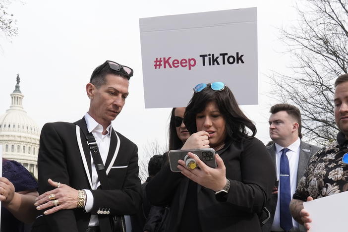 Devotees of TikTok gather at the Capitol in Washington, as the House passed a bill that would lead to a nationwide ban of the popular video app if its China-based owner doesn't sell.