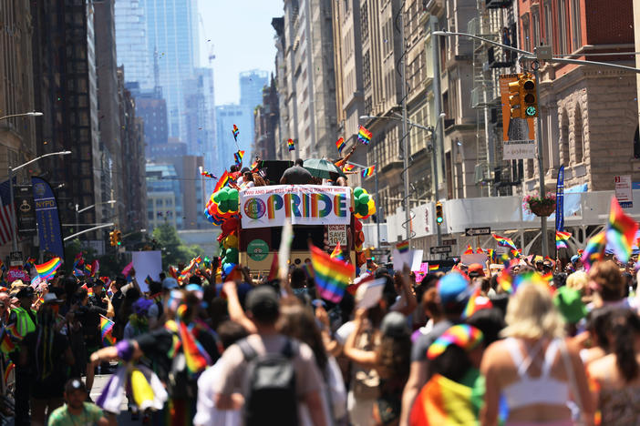 People participate in the New York City Pride Parade on Fifth Avenue in New York on June 26, 2022.