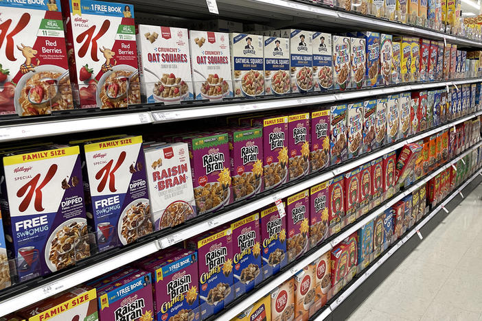 The cereal aisle at a store in San Rafael, California.  Manufacturers have been using "shrinkflation" techniques for years, but in the midst of inflation and higher food prices, the practice is being scrutinized and politicians are calling it out.