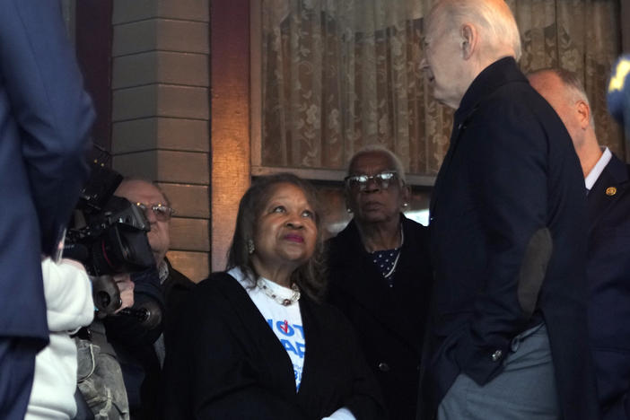 President Biden talks with supporters during a campaign event in Saginaw, Mich., on March 14.