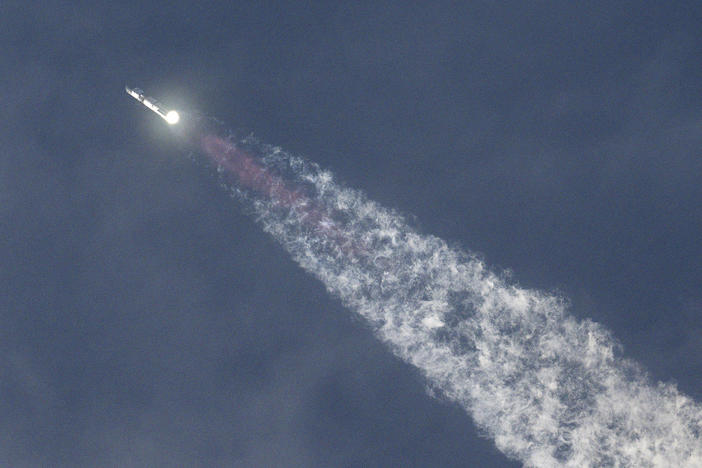 The SpaceX Starship spacecraft lifts off from Starbase in Boca Chica, Texas, on Thursday.