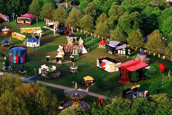 An aerial view of Luna Luna in Moorweide park in Hamburg, Germany in 1987.