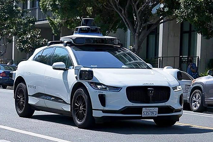A Waymo car is seen on the streets of San Francisco on Aug. 25, 2023.