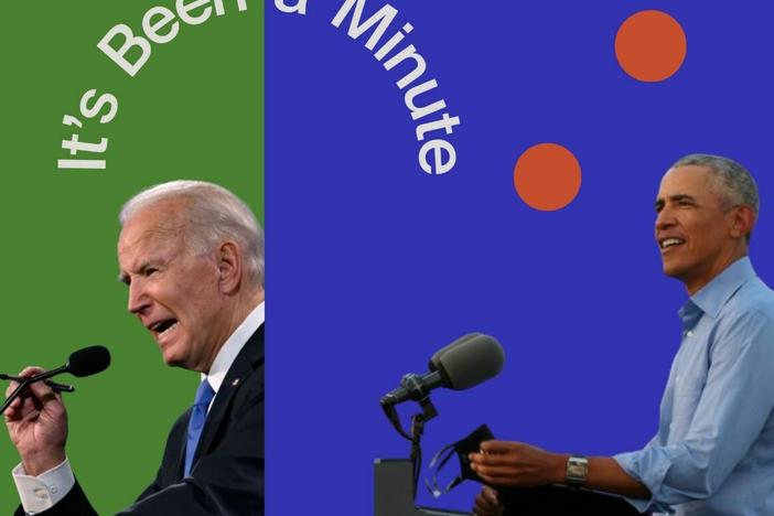Left: Former President Donald Trump and President Joe Biden in 2020, Right: Former President Barack Obama