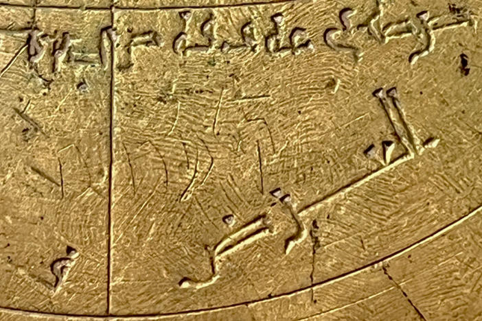 This close-up of the Verona astrolabe shows Arabic and Hebrew markings.