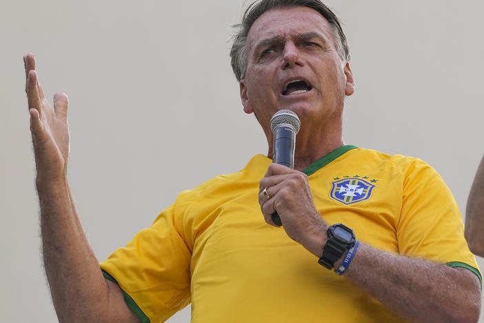 Former President Jair Bolsonaro addresses supporters during a rally in Sao Paulo., Brazil, on Feb. 25, 2024.