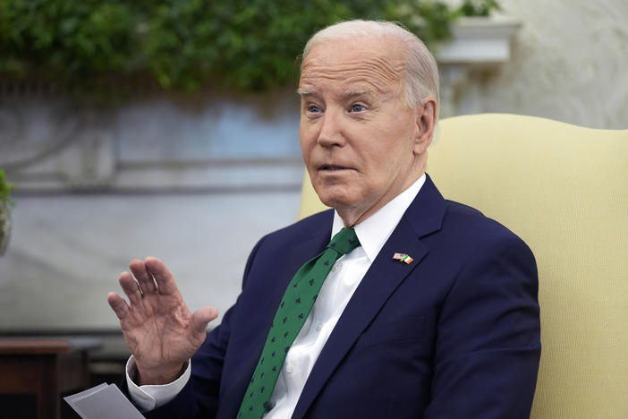 President Joe Biden meets with Irish Prime Minister Leo Varadkar in the Oval Office of the White House, Friday, March 15, 2024 in Washington.