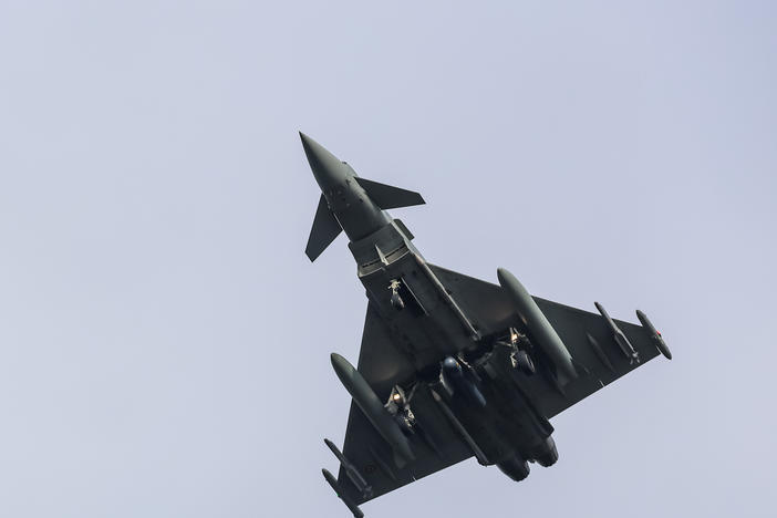 An Italian Air Force fighter jet flies during a NATO exercise in Poland.