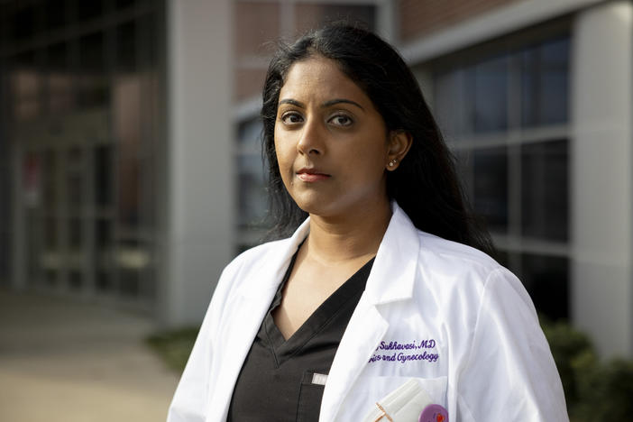 Under Louisiana's abortion ban, doctors face penalties of up to 15 years in prison, $200,000 in fines and loss of their medical license. Dr. Neelima Sukhavasi, a Baton Rouge OB-GYN, says that doctors are scared. Here, Dr. Sukhavasi poses for a portrait in Baton Rouge, La., on Monday, March 18, 2024.