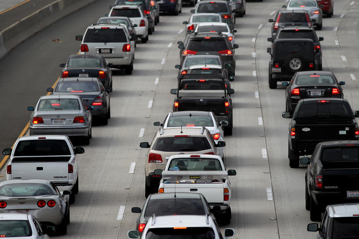 Morning traffic fills the SR2 freeway in Los Angeles, California. The EPA released new rules for vehicle emissions that are expected to cut tailpipe pollution and greenhouse gas emissions, which are fueling climate change.