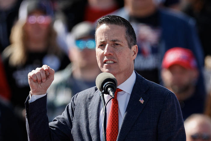 Ohio Republican Senate candidate Bernie Moreno speaks during a Buckeye Values PAC Rally in Vandalia, Ohio, on March 16.