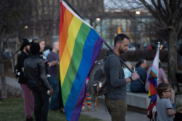 People attend a candlelight vigil for 16-year-old nonbinary student Nex Benedict on February 25, 2024 in Tulsa, Oklahoma. Benedict died one day after a physical altercation in an Owasso High School girls' bathroom.