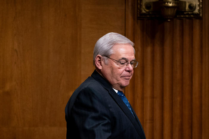 Sen. Bob Menendez, a Democrat from New Jersey, arrives for a Senate Finance Committee hearing on Thursday.