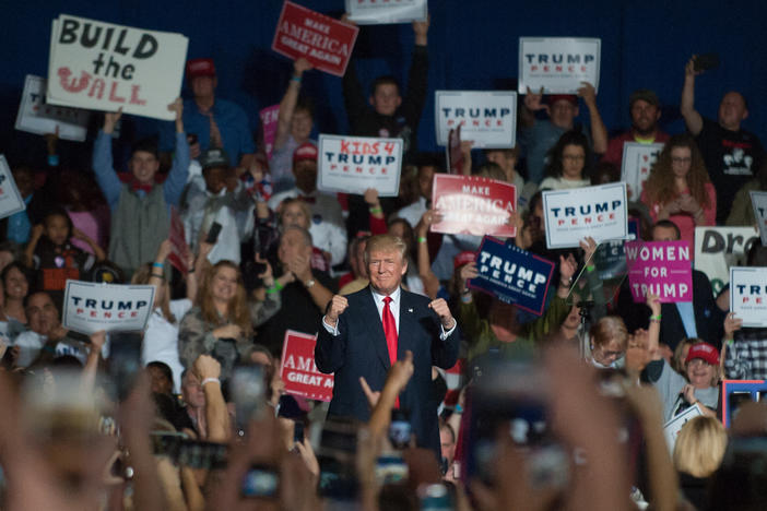 Republican presidential nominee Donald Trump speaks at a campaign rally on Oct. 27, 2016 at the Spire Institute in Geneva, Ohio.