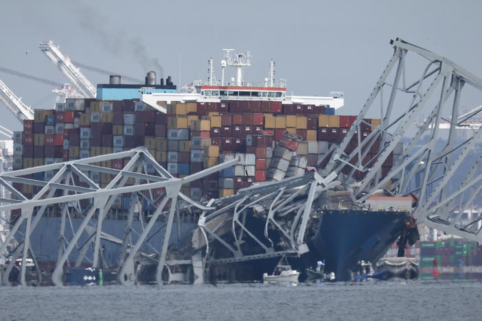 The container ship Dali after it ran into and collapsed the Francis Scott Key Bridge on Tuesday in Baltimore.