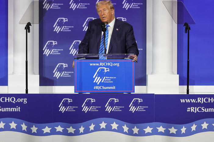 Former President Donald Trump speaks during the Republican Jewish Coalition's Annual Leadership Summit on October 28, 2023 in Las Vegas, Nevada.
