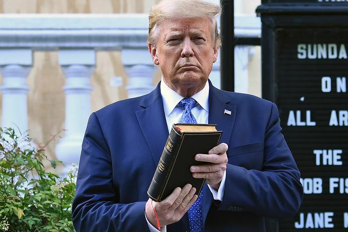 Then-President Donald Trump holds up a Bible outside St. John's Episcopal Church in Washington, D.C., during a controversial 2020 photo-op.