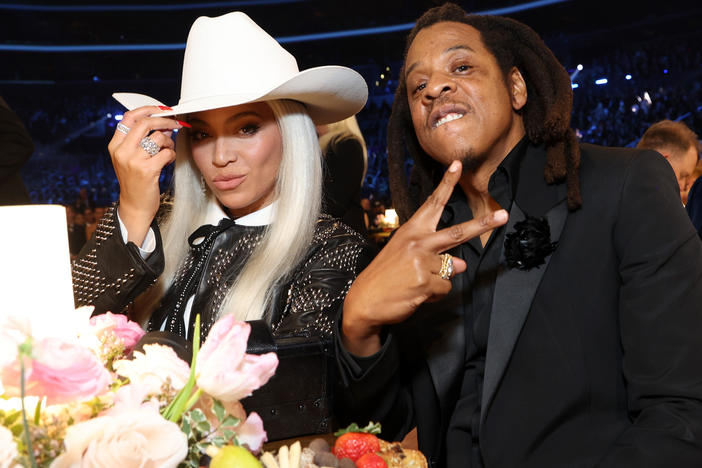 Beyoncé and Jay-Z attend the 66th Grammy Awards at Los Angeles' Crypto.com Arena on Feb. 4, 2024.