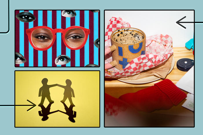 Life Kit editors share some of our favorite tips from our March episodes (clockwise from left): How to prevent eye strain, how to quickly get a messy house back in order and how to manage adult sibling relationships.