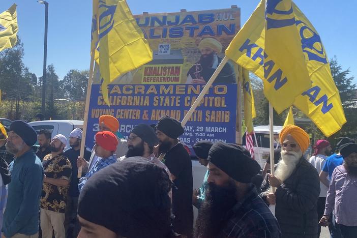 A group of Sikh protesters at a get out the vote rally for the Khalistan Referendum on March 16th in Sacramento, California.