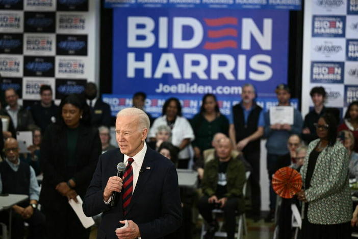 President Biden speaks to local supporters and volunteers at the office opening of the Wisconsin coordinated campaign headquarters in Milwaukee on March 13.