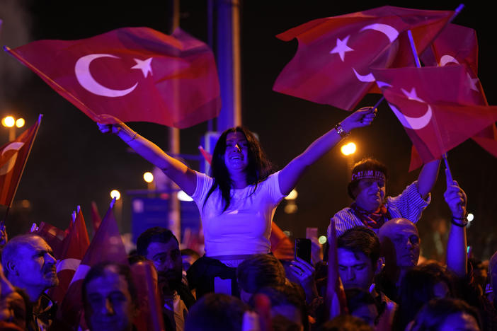 Republican People's Party, or CHP, supporters gather to celebrate outside City Hall in Istanbul, Turkey, Sunday, March 31, 2024.