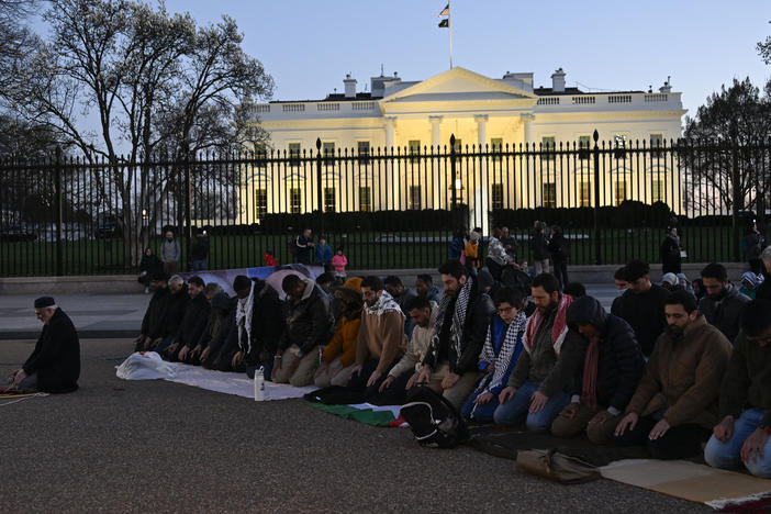 Muslims gather to hold a demonstration to demand ceasefire for Gaza in front of the White House on the first day of the holy month of Ramadan on March 11.
