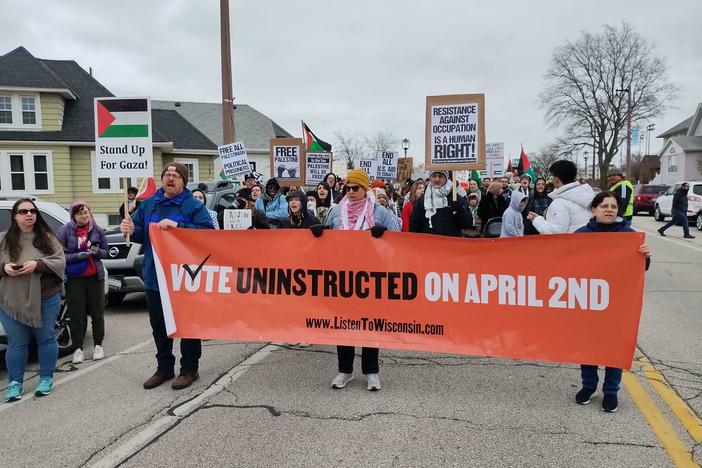 Supporters of the "Vote Uninstructed" movement join a pro-Palestinian march in Milwaukee last Saturday.