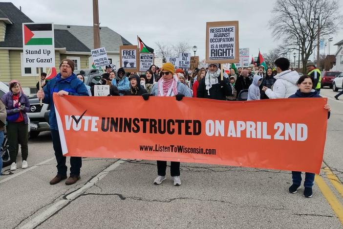 Supporters of the "Vote Uninstructed" movement join a pro-Palestinian march in Milwaukee last Saturday.