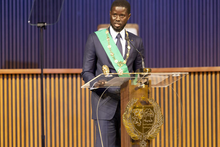 Bassirou Diomaye Faye delivers his inaugural speech after being sworn in as Senegal's president in Dakar, Senegal, Tuesday, April 2, 2024.