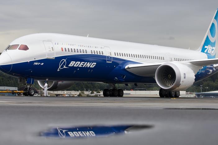 A Boeing 787-9 Dreamliner taxis at Boeing Field in Seattle, Washington.