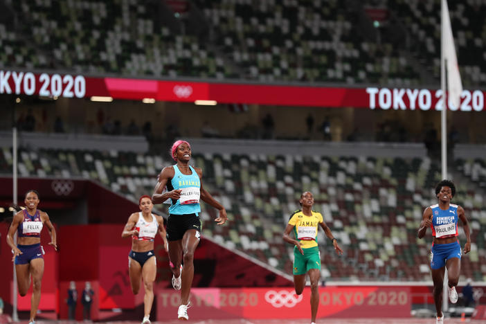 Shaunae Miller-Uibo of the Bahamas wins the gold medal during the women's 400-meters during the Tokyo Olympic Games in August 2021.
