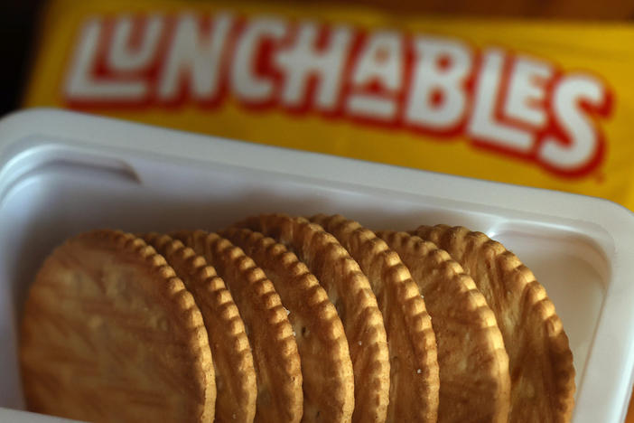 In this photo illustration, a pack of Lunchables is displayed on Wednesday in San Anselmo, Calif. Consumer Reports is asking for the Department of Agriculture to eliminate Lunchables food kits from the National School Lunch Program after finding high levels of lead, sodium and cadmium in tested kits.