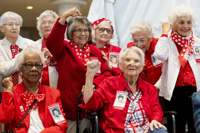 "Rosies" pose for a photo at the U.S. Capitol before their Congressional Gold Medal Ceremony on Wednesday.