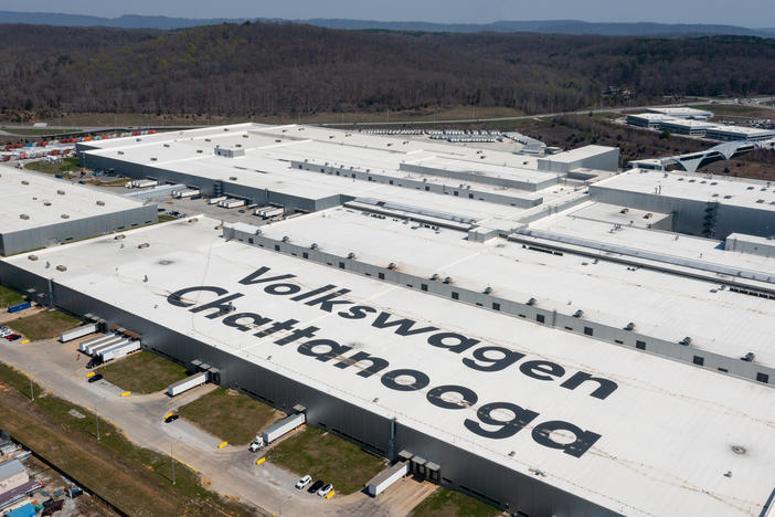 Some 4,300 hourly workers at this Volkswagen automobile assembly plant in Chattanooga, Tenn., are voting this week on whether to join the United Auto Workers union.