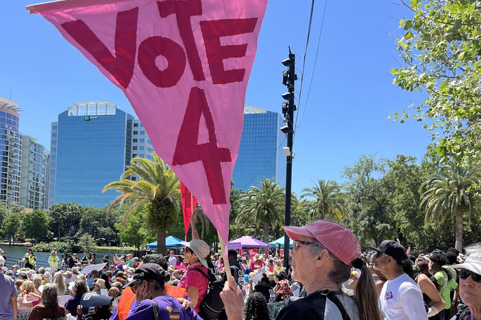 Organizers say that more than 1,000 people were in attendance at a rally for abortion rights in Orlando, Fla. on Saturday, April 13.
