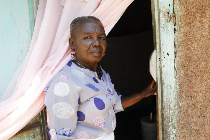 Moncher Metina outside her house in Limonade, Haiti, on March 17, 2024.