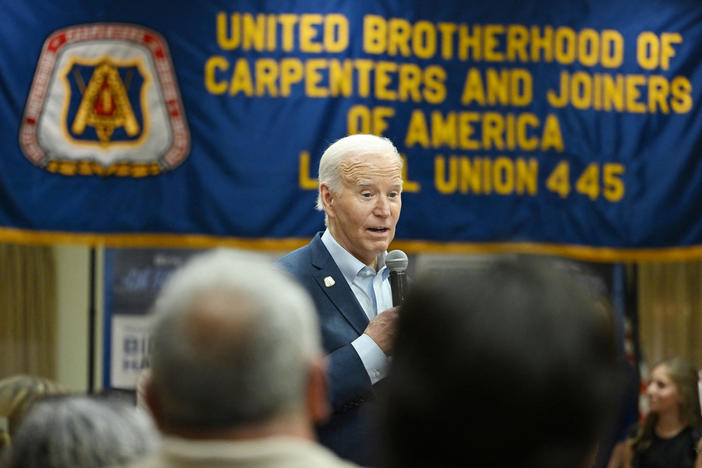 President Biden speaks during a campaign event in Scranton, Penn, on April 16 during the first of three days in the battleground state.