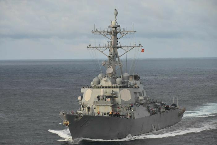 The guided-missile destroyer USS Higgins (DDG 76) is pictured in the South China Sea on July 28, 2022.