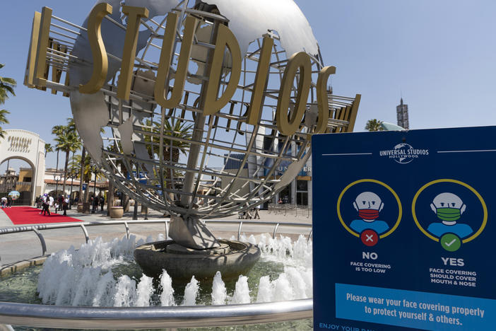FILE - The Universal Studios Hollywood officially reopens to the public at 25% capacity with COVID-19 protocols in place in Los Angeles, on April 16, 2021. A tram accident at Universal Studios in Los Angeles injured multiple people Saturday night, April 20, 2024, authorities and the company said.